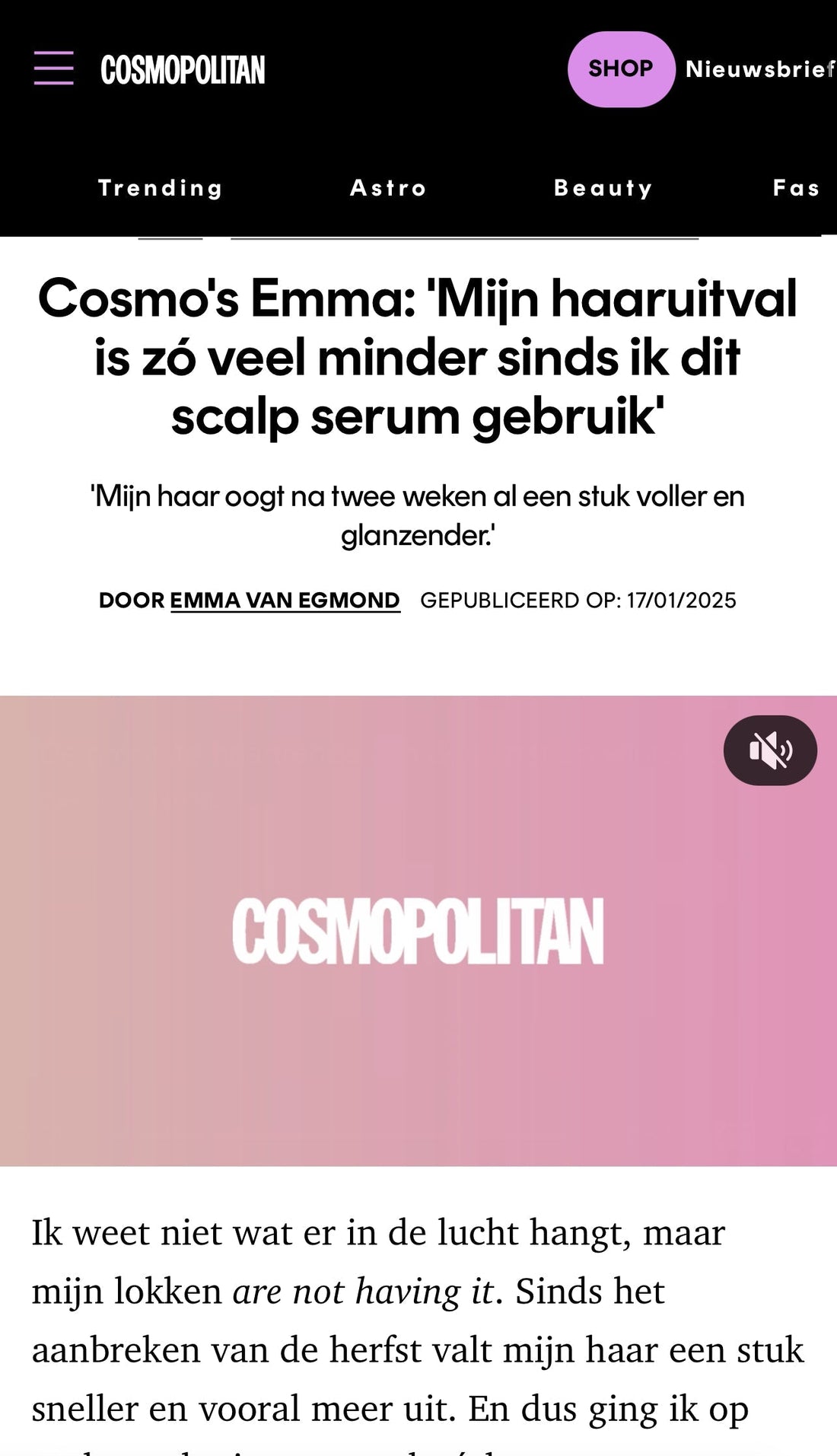 Haaruitval: Oorzaken, behandeling en ervaringen met Mudmasky Vitamin-Infused Scalp Serum volgens Cosmopolitan